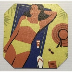 Society6  COASTERS Beach Yellow Bikini Girl Set Of 4 Coasters